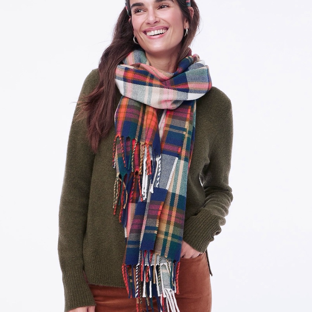 J. Crew Classic Plaid Scarf Soft and Warm Multicolor Lightweight
